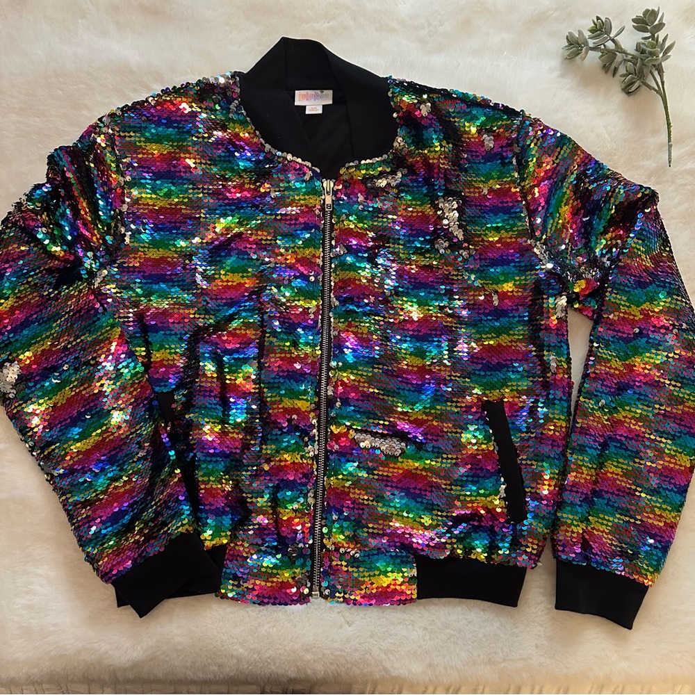 LuLaRoe | EUC - Rainbow Sequin Flip Bomber Jacket - Size XS